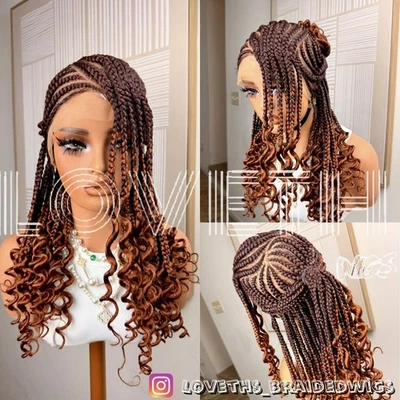 Se envía al día siguiente (ENVÍO 2 DÍAS) Peluca trenzada de encaje completo Cornrow, trenza negra sin nudos Foto 1 de 4