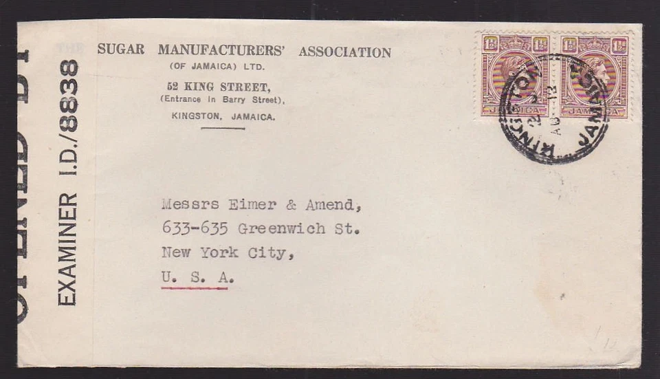 Jamaica No Year King George VI Censored Cover Sugar Manufacturers Association - Image 1 of 1