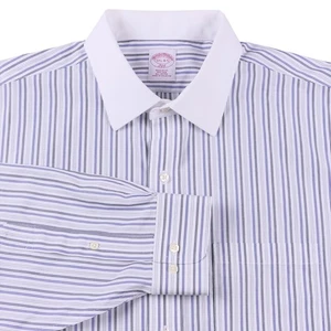 Brooks Brothers Blue & White Striped Contrast Collar Non Iron Dress Shirt 17.5 - Picture 1 of 7
