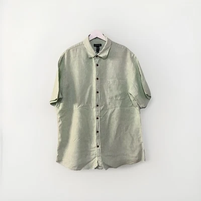 Lands’ End Tailored Fit XL Tall Green Striped Short Sleeve Shirt Cotton - Image 1 of 3