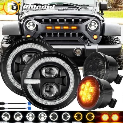 For 2007-2018 Jeep Wrangler JK Combo 7'' Round LED Headlights Turn Signal Lights Foto 1 de 4