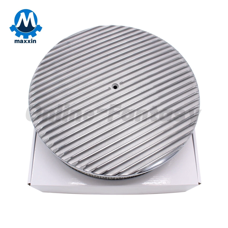 Filtro purificador de aire de aluminio pulido redondo con aletas de 14"x 3" para Chevy SBC Ford BBC Foto 1 de 4