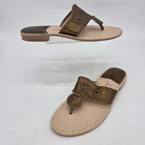Scarpe Jack Rogers donna misura 9,5M bronzo metallizzato pelle sandali infradito - Foto 1 di 11