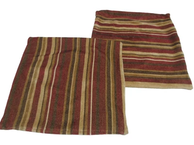18x18" Restoration Hardware 2 Pillow Covers Sham Chenille Striped Red Brown Tan - Image 1 of 4