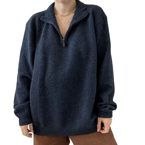 Vintage Polo Ralph Lauren Mens Wool Blue Quarter Zip Chunky Sweater 4XL Tall - Picture 1 of 7