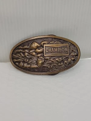 Vintage CHAMPION Spark Plug Plane Brass Belt Buckle 1978 Bergamot Brass  - Image 1 of 4