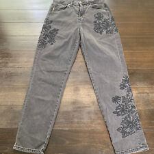 American Eagle Women’s Mom Jeans Embroidered  Flowers Black Size 4 (27 x 27.5)