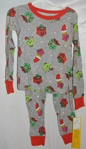 SHOPKINS SHOPKIN 2 PCS GIRLS BOYS PJS PAJAMA SET TOP AND BOTTOM RED GREY 4 NEW - Picture 1 of 3
