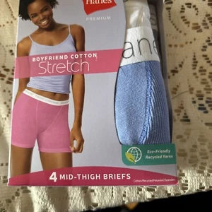 4pk Womens Hanes Premium Boyfriend Cotton Stretch Mid thigh Briefs underwear 5/S - Picture 1 of 4