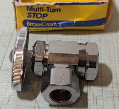 BrassCraft 1/2" FIP x 1/2" OD Salida Completa Válvula de Ángulo de Giro Múltiple Cromo NUEVO Foto 1 de 3