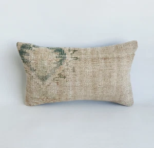 decorative rug pillow cover , 12x20 in , vintage turkish carpet pillow case - Picture 1 of 9