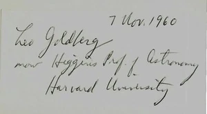 RARE! "Radio Astronomy Pioneer" Dr Leo Goldberg Hand Signed 3X5 Card - Picture 1 of 1