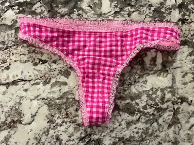 True Vintage Victoria’s Secret Pink Plaid Ruffle Trim Cotton Thong Panties Small - Image 1 of 3