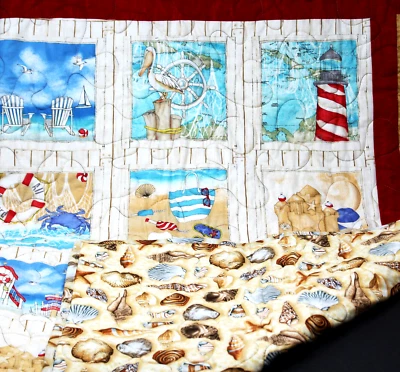 Quilt Handmade 36 X 44 Coastal Beach Lighthouse Sea Shore Lap Crib Sofa - Image 1 of 4