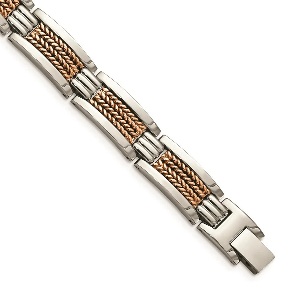 Stainless Steel Polished Rose IP-Plated Bracelet - Image 1 of 4
