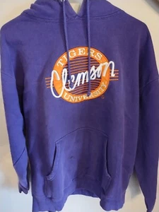 Vintage Clemson University Tigers Hoodie Sweatshirt Sz Large Purple Retro Style - Picture 1 of 7