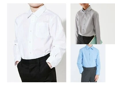 KAMDIN 2 PACK Boys Long Sleeve School Shirt Uniform Regular Fit White Blue Size 2-18 Yr