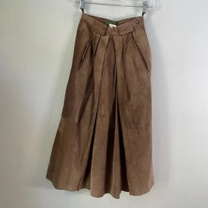 Vintage Outback Red Womens 2 Brown 100% Leather Pleated Midi Skirt Pockets - Picture 1 of 12