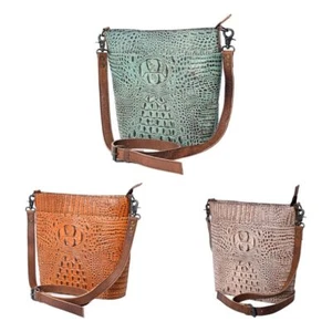 AD American Darling Cross Body Crocodile Embossed Genuine Leather Western Women - Picture 1 of 20