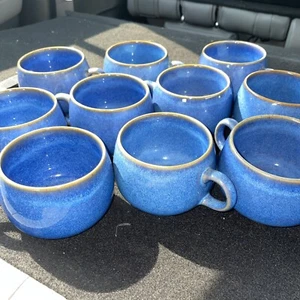 Denby - Langley Vintage English Blue Rams Head Stoneware Tea Cup 9 Lot Authentic - Picture 1 of 8