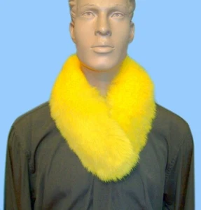 New MENS NEON YELLOW GENUINE FOX FUR INFINITY NECK WRAP - SCARF - Picture 1 of 3
