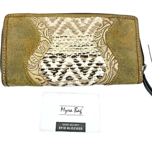 Myra Bag Handmade Sakchi Wallet Leather & Hair on Canvas & Cowhide Leather - Picture 1 of 15