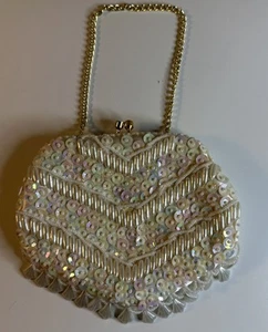Vintage La Regale Perlen Pailletten Clutch Handtasche Originalverpackt Made In Hong Kong - Bild 1 von 8