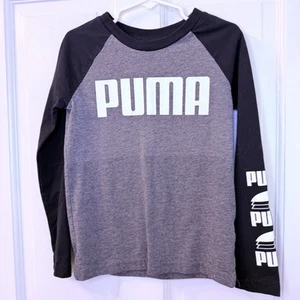 PUMA Boys Long Sleeve Shirt Size 5 Gray Black Logo Athletic Top EUC - Picture 1 of 7