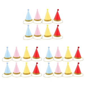 24pcs Party Hats For Kids - Gold Edged Cone Party Hats With Pom Pom - Paper - Picture 1 of 12
