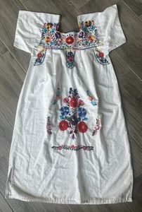 Vintage S MEXIKANISCHES Festival Fiesta weiß besticktes KLEID Baumwolle XS - Bild 1 von 8