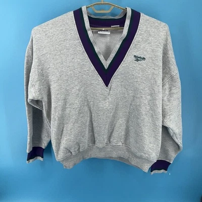 Moletom Vintage Raro Anos 90 Reebok Decote V Profundo Cinza Masculino Grande Golfe - Imagem 1 de 4