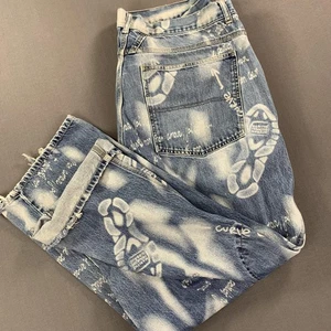 Marithe Francois Girbaud Jean Mens 42x32 Blue Graffiti Print AOP Baggy Y2K Denim - Picture 1 of 24