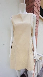Mini Vestido VALENTINO Beige Años 70 Algodón Elástico Lazo Espalda Cremallera Oficina Talla IT 46 M L - Imagen 1 de 24