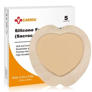Silicone Sacrum Foam Dressing, 9''x9''(23cm x23cm) Bordered Silicone Adhesive... - Picture 1 of 6