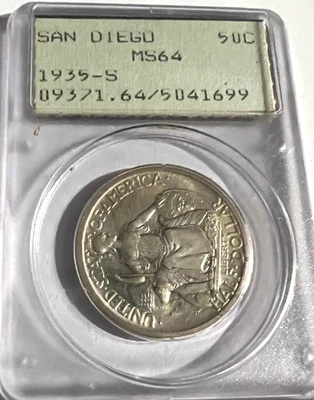 1935 S San Diego Commemorative Half Dollar PCGS MS 64 Old Holder-Higher Grade??? - Image 1 of 4