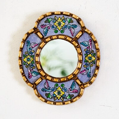 Decorative Small oval mirror wall art decor, Painted on glass mirror living room - Image 1 of 4