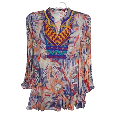 Top túnica Tory multicolor bordado floral suave envolvente para mujer talla M Foto 1 de 4