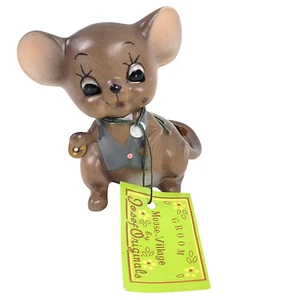 Figura de novio de ratón marrón original Josef vintage con anillo de boda - Imagen 1 de 5