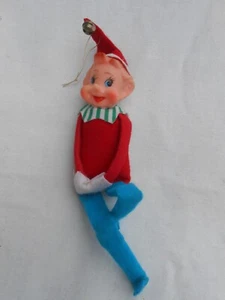 Vintage SELTEN 1950er Knie Umarmung Regal Weihnachten Pixie Elfe Filz Japan 7" mit Glocke - Bild 1 von 8