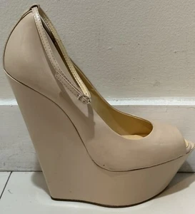 $ 1295 NEU Giuseppe Zanotti HAUTFARBEN LEDER PEEPTOE PLATEAU HEELS GRÖSSE 39,5 9,5 US - Bild 1 von 6