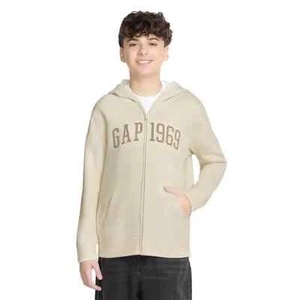 Gap Unisex Kids Full Zip Fleece Hoodie Size M 8 Birch - Picture 1 of 5