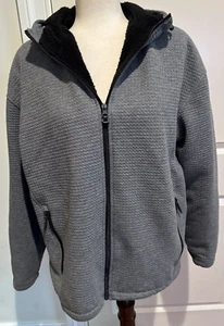 PGA Golf Tour XL Gray Hooded Black Fleece Warm Full Zip Warm Textured Pockets - Picture 1 of 11