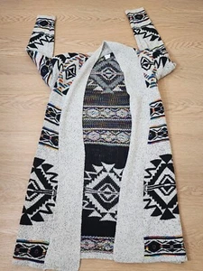 Northern Angel Cardigan Womens L Southwest Aztec Long Open Front Sweater Coat - Picture 1 of 11
