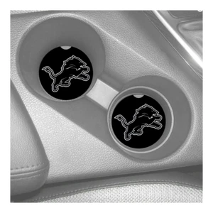 DETROIT LIONS BLACK AND SILVER CUSTOM RUBBER CAR COASTERS SET (2) NFL - Picture 1 of 1