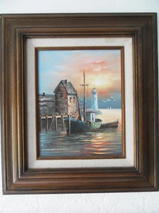 Max Savy Signed Original Oil Painting Fishing Boat Jetty Seascape - Picture 1 of 10