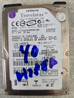 40GB Hitachi HTS424040M9AT00 2.5" Laptop IDE Hard Drive - Image 1 of 2
