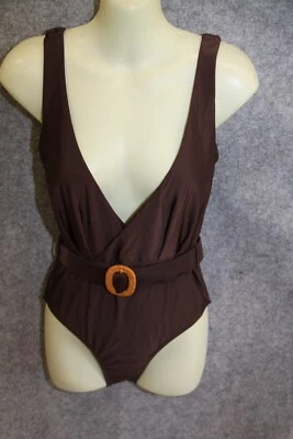 BADEANZUG SCHWIMMANZUG GRÖSSE 36 BRAUN BRUSTTEIL IN WICKELOPTIK MIT ZIERGÜRTEL - Bild 1 von 2