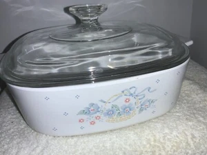 Corning Ware A-2-B Country Cornflower Basket 2 Liter Cassrole Dish W/Pyrex Lid - Picture 1 of 9
