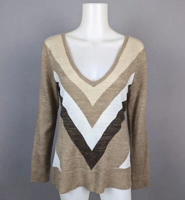 Новый с Ярлыками New York & Company золотой металлический шеврон вязаный свитер V шеи желтовато-коричневый коричневый размер M - Изображение 1 из 4