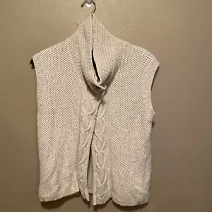 Eddie Bauer Women's Wool Blend Cream Vest Sweater Size Large Button Knit - Picture 1 of 9
